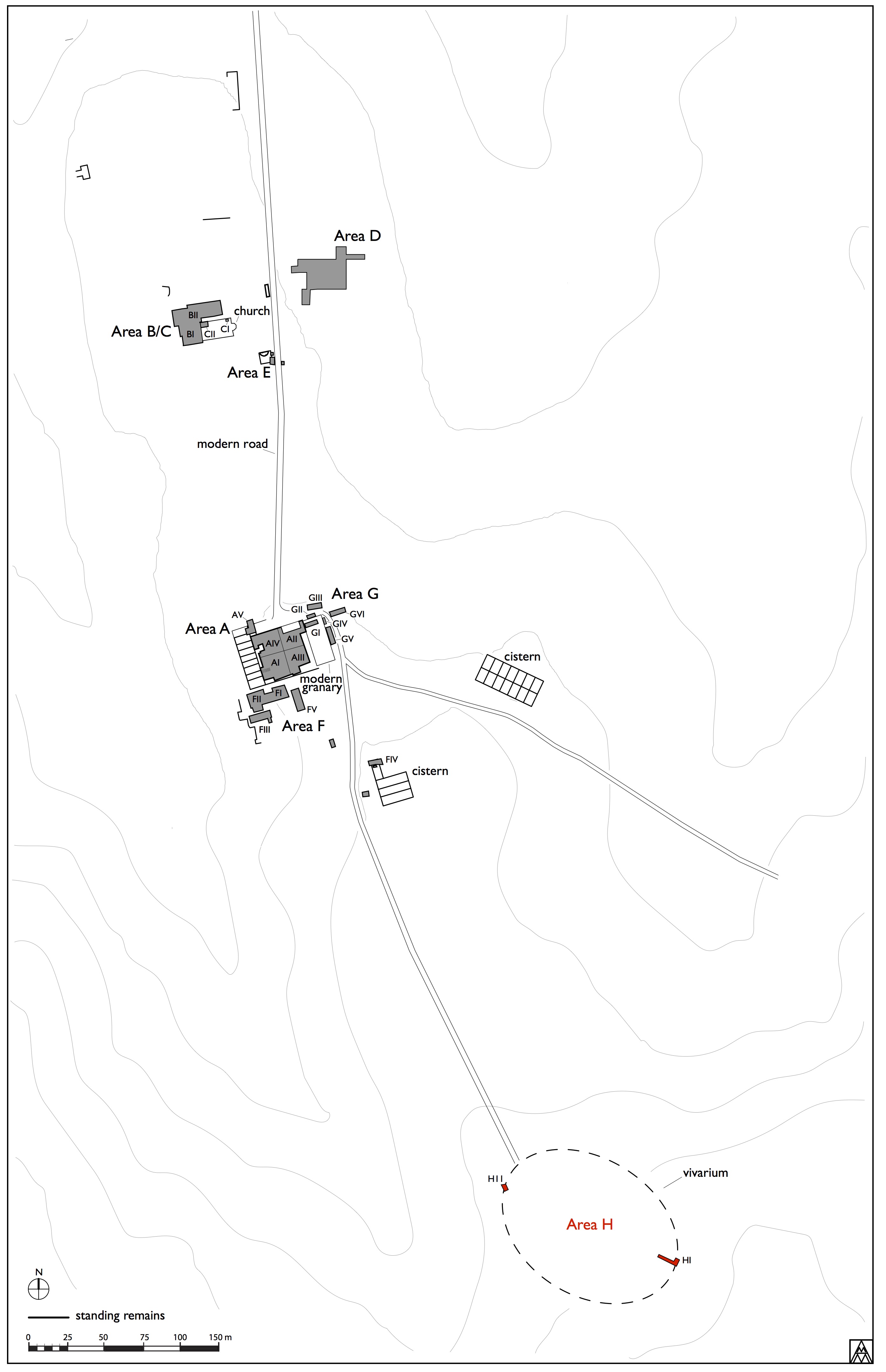 Figure 2. General site plan showing location of Area H (Margaret Andrews).