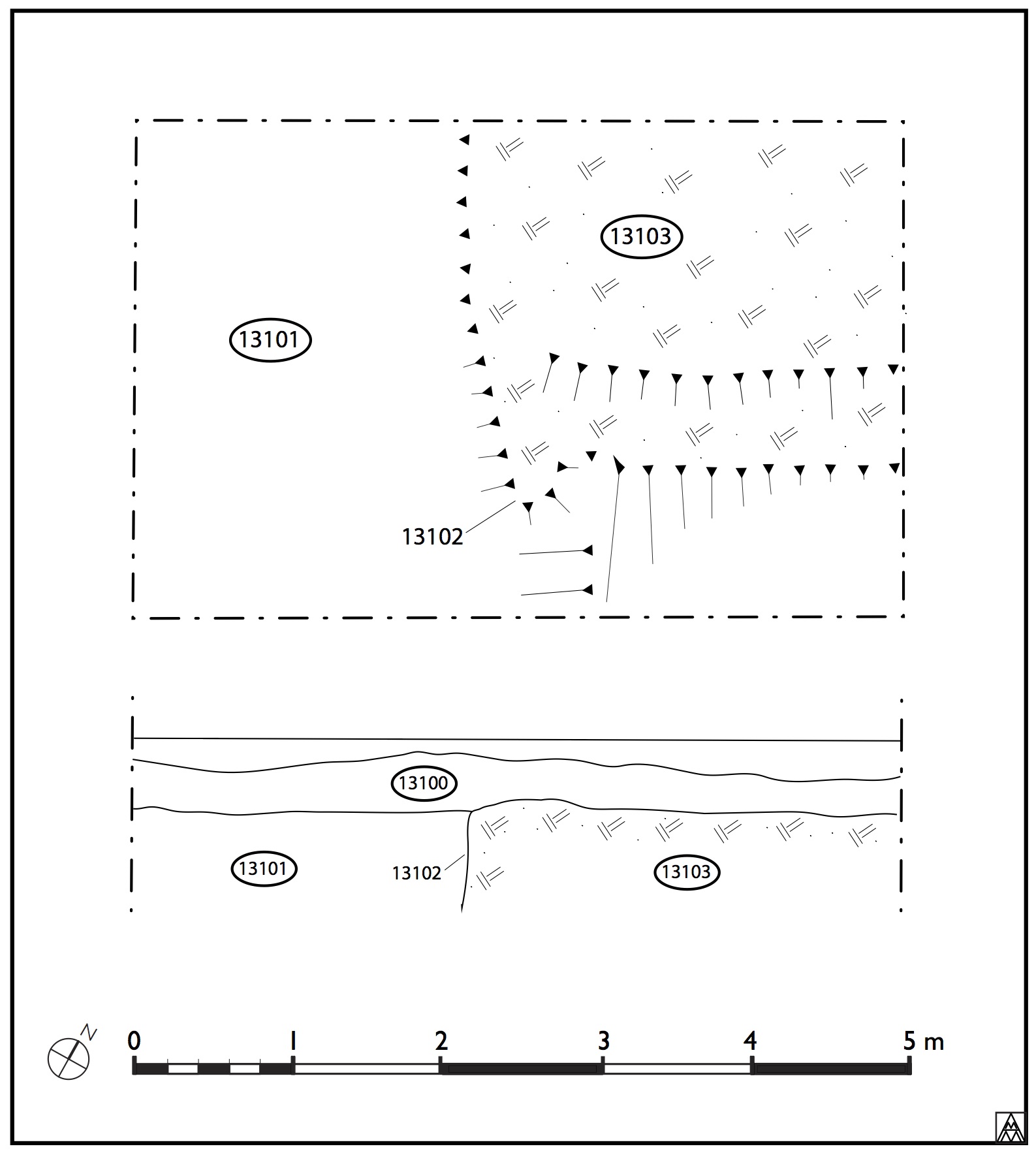Figure 8. Plan and section of Trench HII (Margaret Andrews).