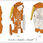 Figura 46. Disegno ricostruttivo delle tre sepolture sovrapposte lungo il muro occidentale [5272] dell’ambiente 23 (Margaret Andrews). 