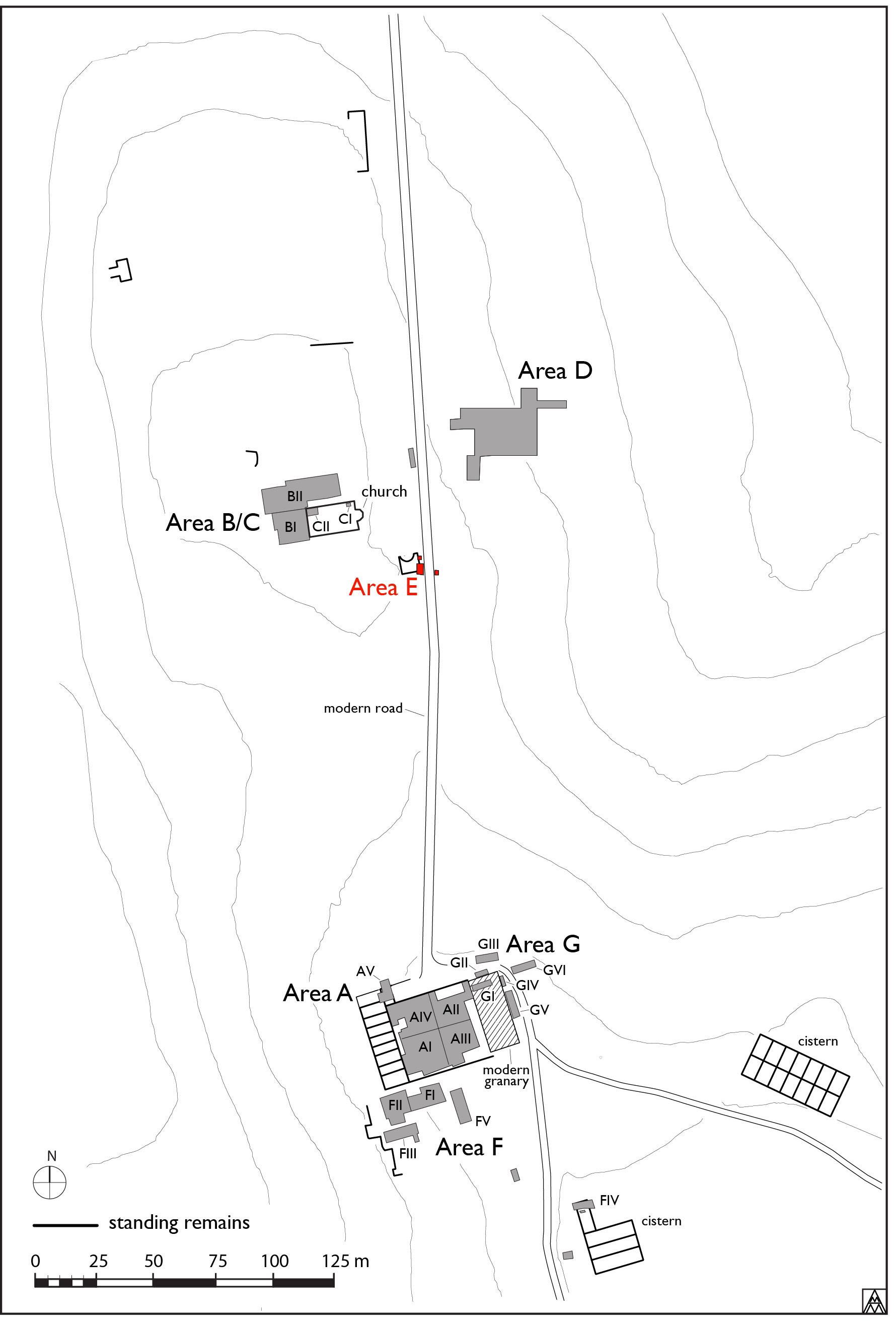 Figure 1. General site plan showing location of Area E (Margaret Andrews).