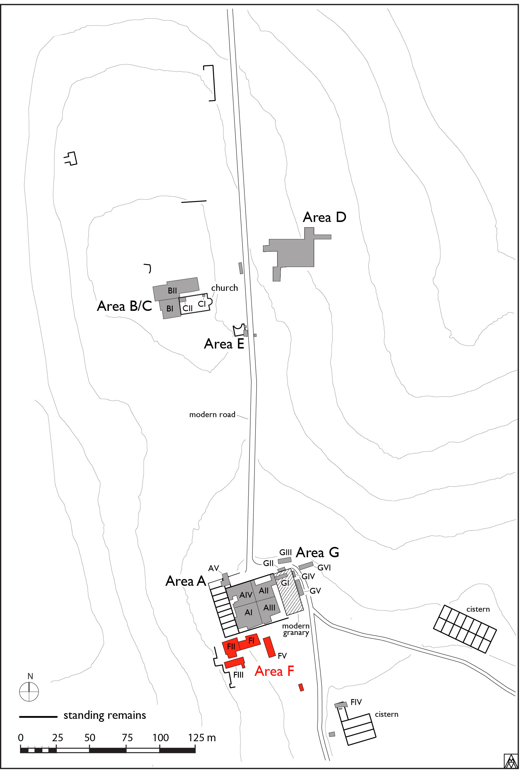 Figure 1. General site plan showing location of Area F (Margaret Andrews).